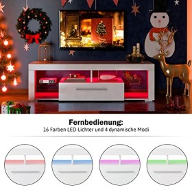 GGMWDSN Meuble TV, Meuble TV en Blanc Brillant avec éClairage LED, Meuble TV de Haute Qualité avec Beaucoup dEspace de Range