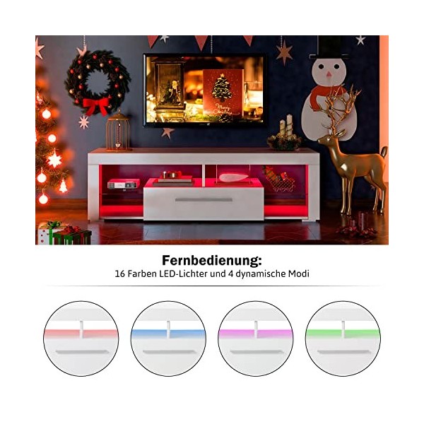 GGMWDSN Meuble TV, Meuble TV en Blanc Brillant avec éClairage LED, Meuble TV de Haute Qualité avec Beaucoup dEspace de Range