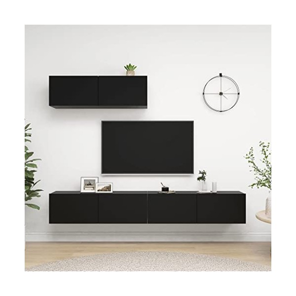 lvssiao Meuble TV pour salon, meuble TV 3 pièces en aggloméré noir très résistant module TV pour chambre à coucher salon