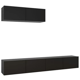 lvssiao Meuble TV pour salon, meuble TV 3 pièces en aggloméré noir très résistant module TV pour chambre à coucher salon