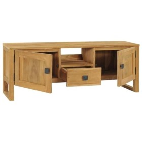 finlon Meuble TV en Teck Massif : Meuble TV Console multimédia en Bois de Teck 122x45 cm |Centre de Divertissement en Bois Ma