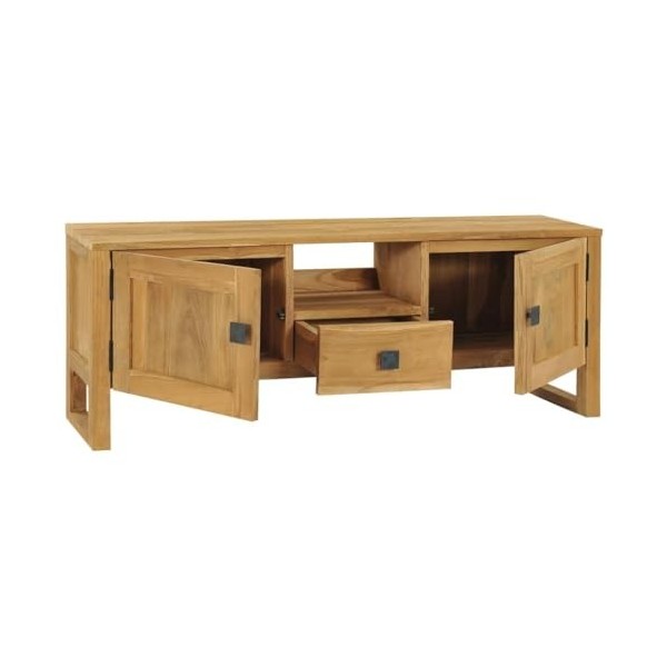 finlon Meuble TV en Teck Massif : Meuble TV Console multimédia en Bois de Teck 122x45 cm |Centre de Divertissement en Bois Ma