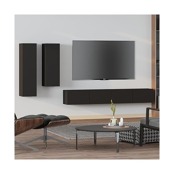 heybb Ensemble de Meubles TV 4 pcs Noir Bois dingénierie,Meuble TV,Table Basse Salon Meuble TV,Table Basse LED Couleurs