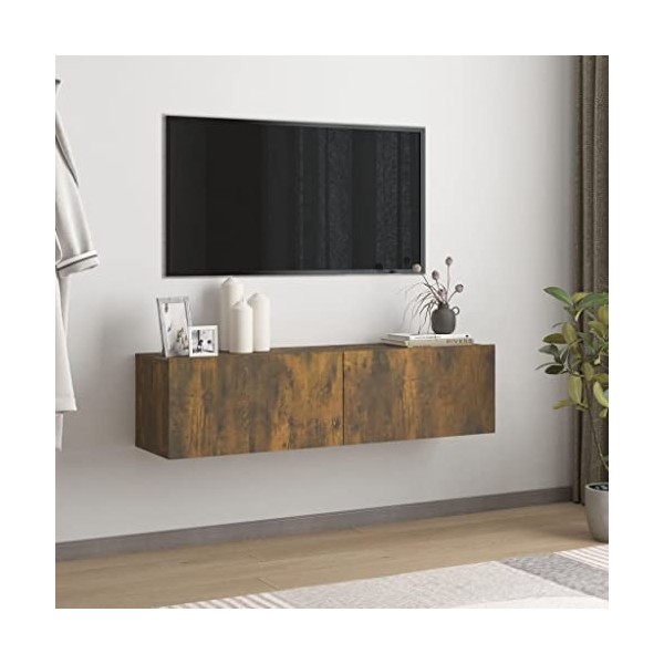 FIRBNUS Meuble TV Mural Chêne Fumé 120x30x30 cm Bois dingénierie Meuble HiFi Design Elégant Meuble de Télévision Grand Espac