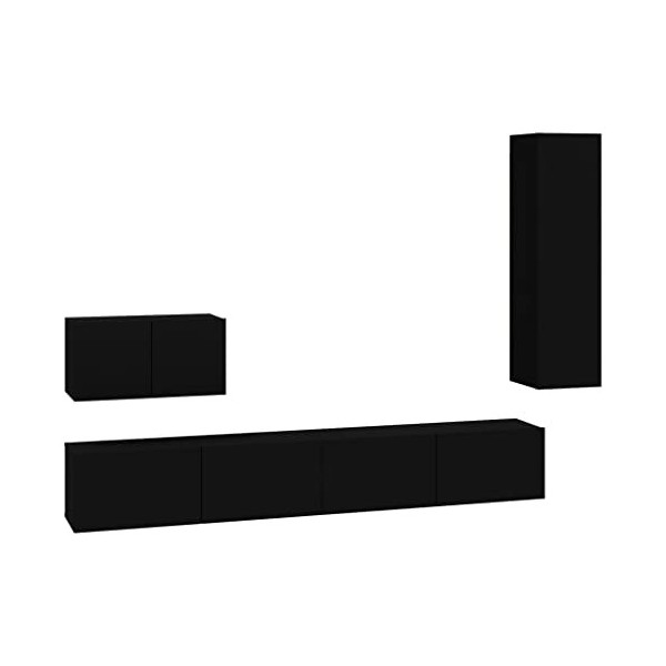 Camerina Ensemble de Meubles TV 4 pcs Noir Bois dingénierie,Meuble TV,Table Basse Salon Meuble TV,Table Basse LED Couleurs