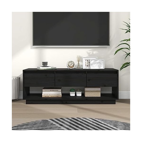 Meuble TV en pin massif Noir 110,5 x 34 x 40 cm