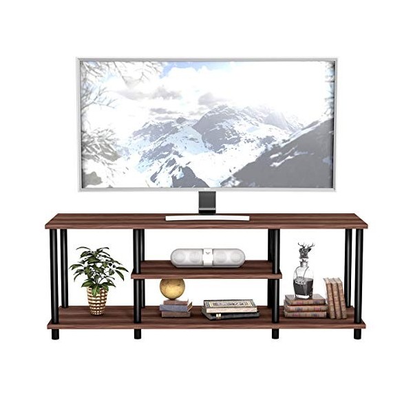 COSTWAY Meuble TV avec Compartiments 3 Étagères pour TV 50" au Max, Banc TV pour Salon, Chambre, Salle de Jeu, Style Moderne,