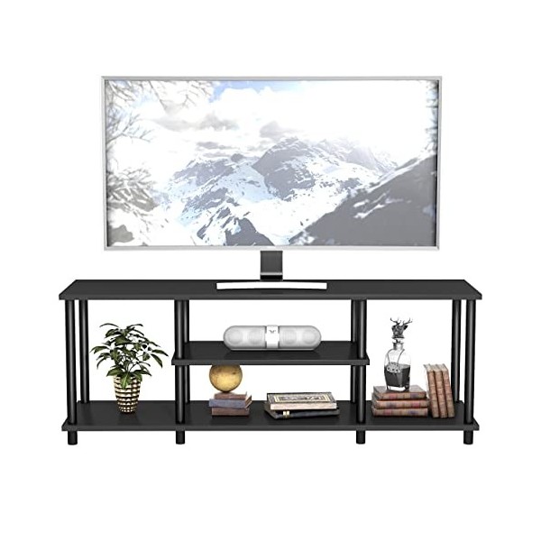 COSTWAY Meuble TV avec Compartiments 3 Étagères pour TV 50" au Max, Banc TV pour Salon, Chambre, Salle de Jeu, Style Moderne,