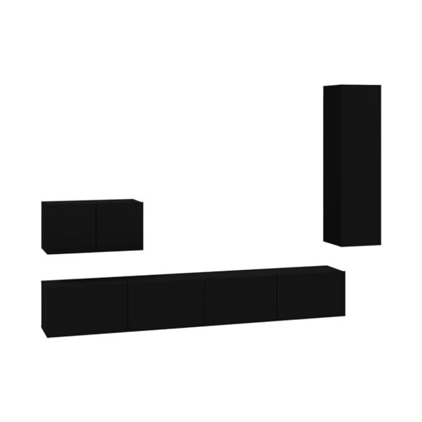 ZEYUAN Ensemble de Meubles TV 4 pcs Noir Bois dingénierie,Meuble TV,Table Basse Salon Meuble TV,Table Basse LED Couleurs