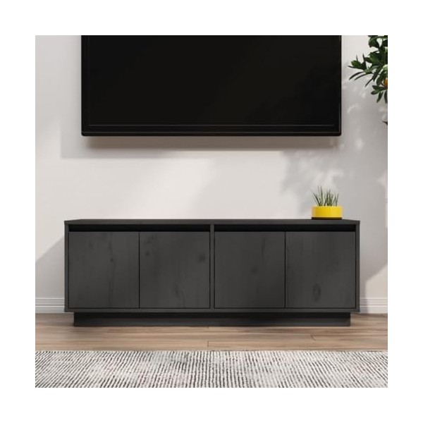 Meuble TV gris 110x34x40 cm pin massif