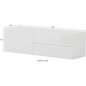 Dmora Meuble TV de salon, Made in Italy, Meuble TV avec 1 porte et 2 tiroirs, 110x40h35 cm, couleur blanc brillant