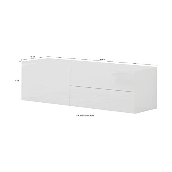 Dmora Meuble TV de salon, Made in Italy, Meuble TV avec 1 porte et 2 tiroirs, 110x40h35 cm, couleur blanc brillant