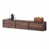 Banc TV Flottant, Meuble TV Armoire Murale Lowboard en Bois Massif avec 3 Compartiments de Rangement, Meuble TV Suspendu Pour