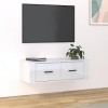 Hovothy Meuble TV Suspendu Blanc Brillant 80x36x25 cm Bois dingénierie Armoire Télévision Décoration Salon Intérieure Dessus