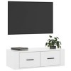Hovothy Meuble TV Suspendu Blanc Brillant 80x36x25 cm Bois dingénierie Armoire Télévision Décoration Salon Intérieure Dessus