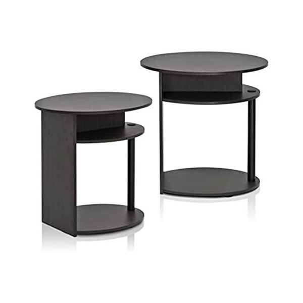 Furinno Jaya Table de Bout Ovale design Simple Noyer, ensemble de 2, Bois dense, Marron, One Size