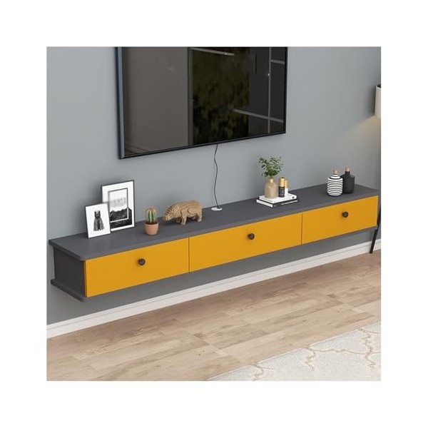 Support de Meuble TV Mural Flottant avec Prise de Courant, Console multimédia Murale avec Trous pour câbles, Support de Range