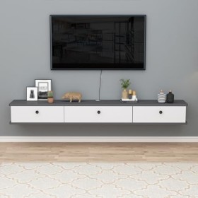 Support de Meuble TV Mural Flottant avec Prise de Courant, Console multimédia Murale avec Trous pour câbles, Support de Range