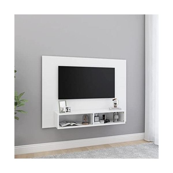 Meuble TV Suspendu Style Elégance | Rangement matériel télé Audio Video Gaming | 120x23,5x90cm Blanc