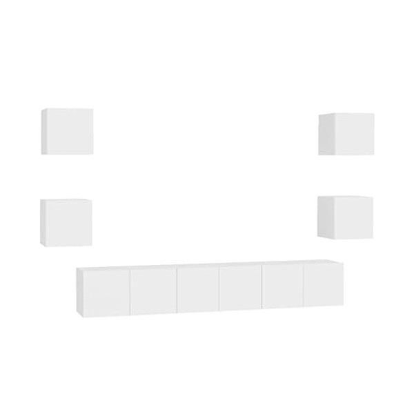 vidaXL Ensemble de Meubles TV 7 pcs Ensemble dArmoires Stéréo Centres de Divertissement Salon Salle de Séjour Blanc Brillant