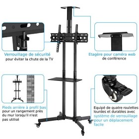 Support TV sur Pied à roulettes pour 65 Pouces,Mobile TV de Plancher Robuste pour écran Plat PC LED LCD Plasma et Incurvé lé