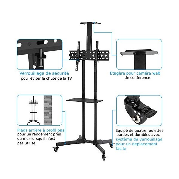 Support TV sur Pied à roulettes pour 65 Pouces,Mobile TV de Plancher Robuste pour écran Plat PC LED LCD Plasma et Incurvé lé