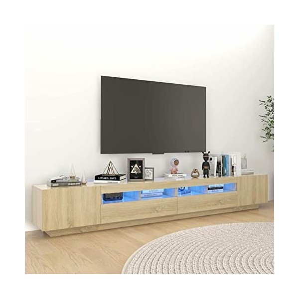 ZEYUAN Meuble TV avec lumières LED Chêne Sonoma 260x35x40 cm,Meuble TV,Meuble TV Moderne,Meuble de Salon