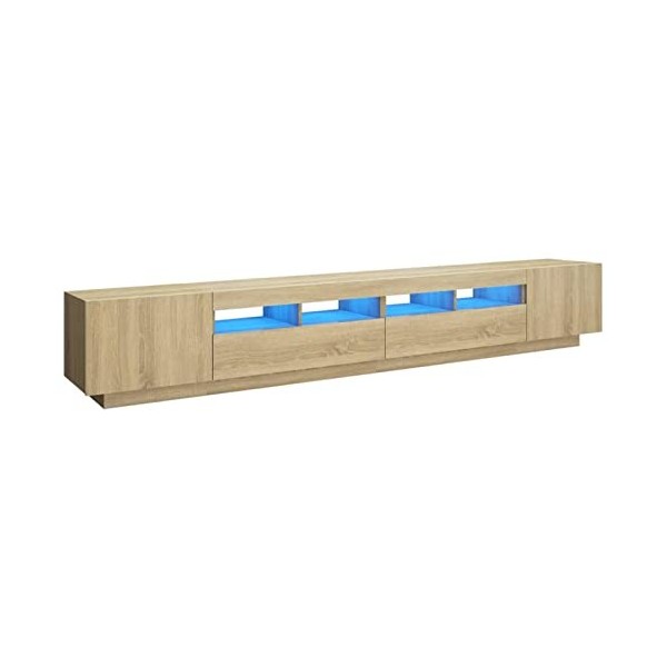 ZEYUAN Meuble TV avec lumières LED Chêne Sonoma 260x35x40 cm,Meuble TV,Meuble TV Moderne,Meuble de Salon