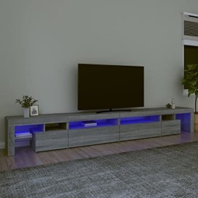 Meuble TV, Banc TV Support de Télévision Table TV Bas Armoire Basse Meuble TV avec lumières LED Sonoma Gris 290x36,5x40 cm
