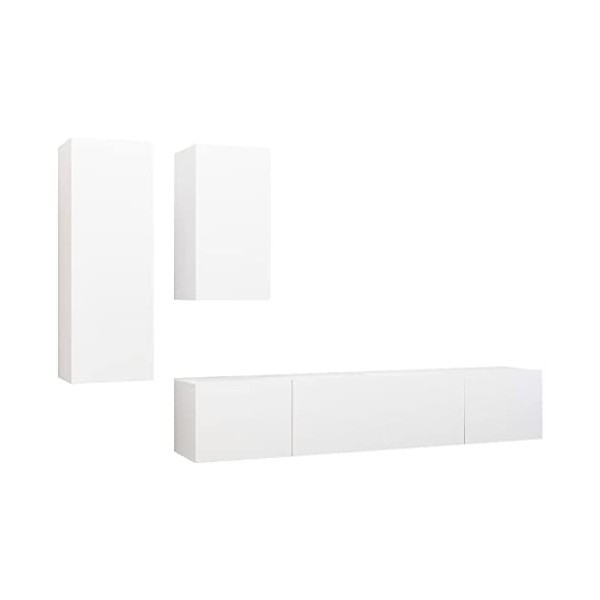 Ensemble de Meuble TV 4 pcs Blanc Aggloméré - Meuble TV de Salon Banc Télé Industriel, Support Rangement Console Jeux Etagère