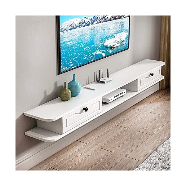 LILUKO Meuble TV Suspendu, Centre Média Mural en Bois Massif, Unité De Divertissement Flottante pour Le Salon Chambre À Couch