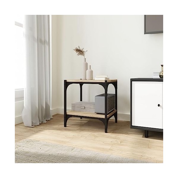 Hovothy Meuble TV Sonoma Gris 100x33x41 cm Bois dingénierie et Acier Style Industriel Armoire de Chambre Décoration Intérieu