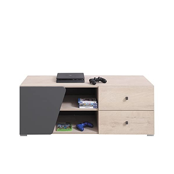 Meuble TV Bions BS08 - Avec 2 tiroirs et compartiments - Meuble TV - Meuble TV chêne/anthracite 