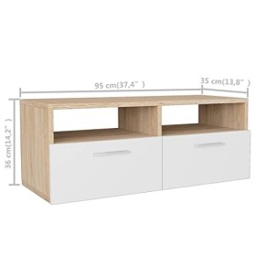 Générique Meuble TV Aggloméré 95 x 35 x 36 cm Chêne et Blanc,18 KG,244869, Meubles, Meubles TV