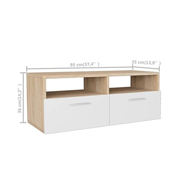 Générique Meuble TV Aggloméré 95 x 35 x 36 cm Chêne et Blanc,18 KG,244869, Meubles, Meubles TV