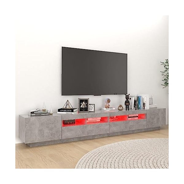 Hovothy Meuble TV avec Lumières LED RVB Gris Béton 260x35x40 cm Aggloméré Décoration Salon Armoire Multimédia Rangement Ample