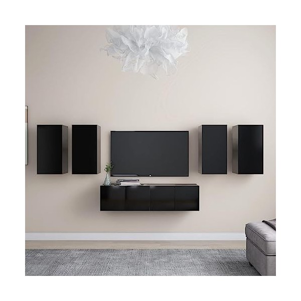 Tidyard Ensemble de Meuble TV Lot de 6 Blanc Aggloméré, Banc TV avec Compartiments de Stockage, Montage Mural Support de Télé