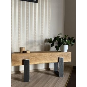 Console TV avec planche de chêne massif 21x21cm, table TV, meuble TV longueur de la poutre 80cm 
