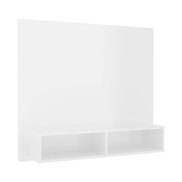 Keyur Meuble TV Suspendu, Meuble TV Mural Design Étagère Murale pour Télévision Meuble TV Mural Blanc Brillant 102x23,5x90 cm