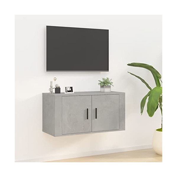 Keyur Meuble TV Suspendu, Meuble TV Mural Design Étagère Murale pour Télévision Meuble TV Mural Gris béton 80x34,5x40 cm