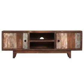 Meuble TV en Bois Massif – Console Rustique de Style Vintage en Acacia – Rangement multimédia 118 cm – Meuble TV Unique-Brun