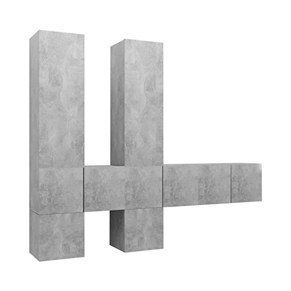vidaXL Ensemble de Meuble TV 7 pcs Mural Suspendu Ensemble dArmoires Stéréo Salon Intérieur Salle de Séjour Maison Gris Béto