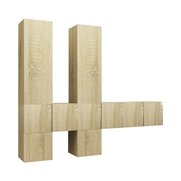 vidaXL Ensemble de Meuble TV 7 pcs Mural Suspendu Ensemble dArmoires Stéréo Salon Intérieur Salle de Séjour Maison Gris Béto