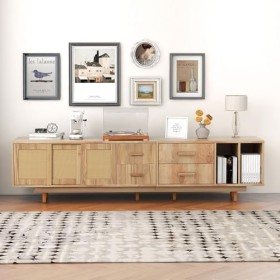 Meuble TV en rotin pour TV de 80 pouces, meubles bas, meuble TV, meuble TV, centre de divertissement Farmhouse, console TV ru