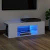 ZEYUAN Meuble TV avec lumières LED Blanc Brillant 90x39x30 cm,Meuble TV Longueur,Meuble Bas Salon,Meubles De Salon TV