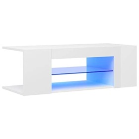 ZEYUAN Meuble TV avec lumières LED Blanc Brillant 90x39x30 cm,Meuble TV Longueur,Meuble Bas Salon,Meubles De Salon TV