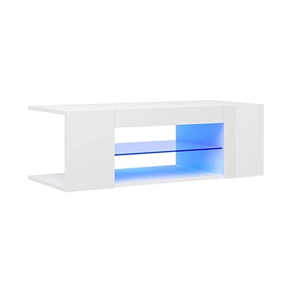 ZEYUAN Meuble TV avec lumières LED Blanc Brillant 90x39x30 cm,Meuble TV Longueur,Meuble Bas Salon,Meubles De Salon TV