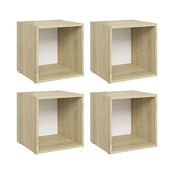 vidaXL 4X Meubles TV Centres de Divertissement Armoires Stéréo avec 1 Compartiment Salon Salle de Séjour Blanc et Chêne Sonom