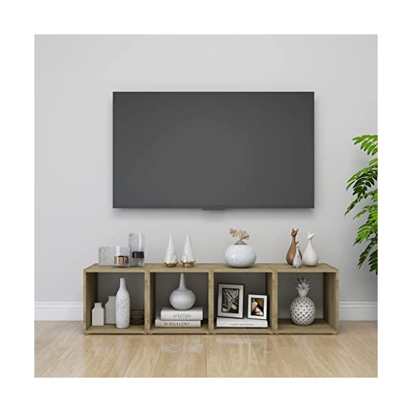 vidaXL 4X Meubles TV Centres de Divertissement Armoires Stéréo avec 1 Compartiment Salon Salle de Séjour Blanc et Chêne Sonom