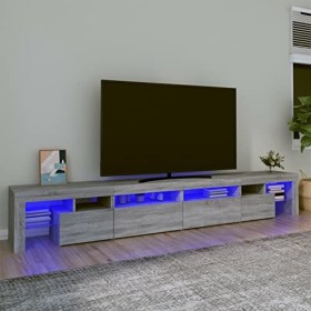 Camerina Meuble TV avec lumières LED Sonoma Gris 260x36,5x40 cm,Meuble TV,Table Basse Salon Meuble TV,Table Basse LED Couleur